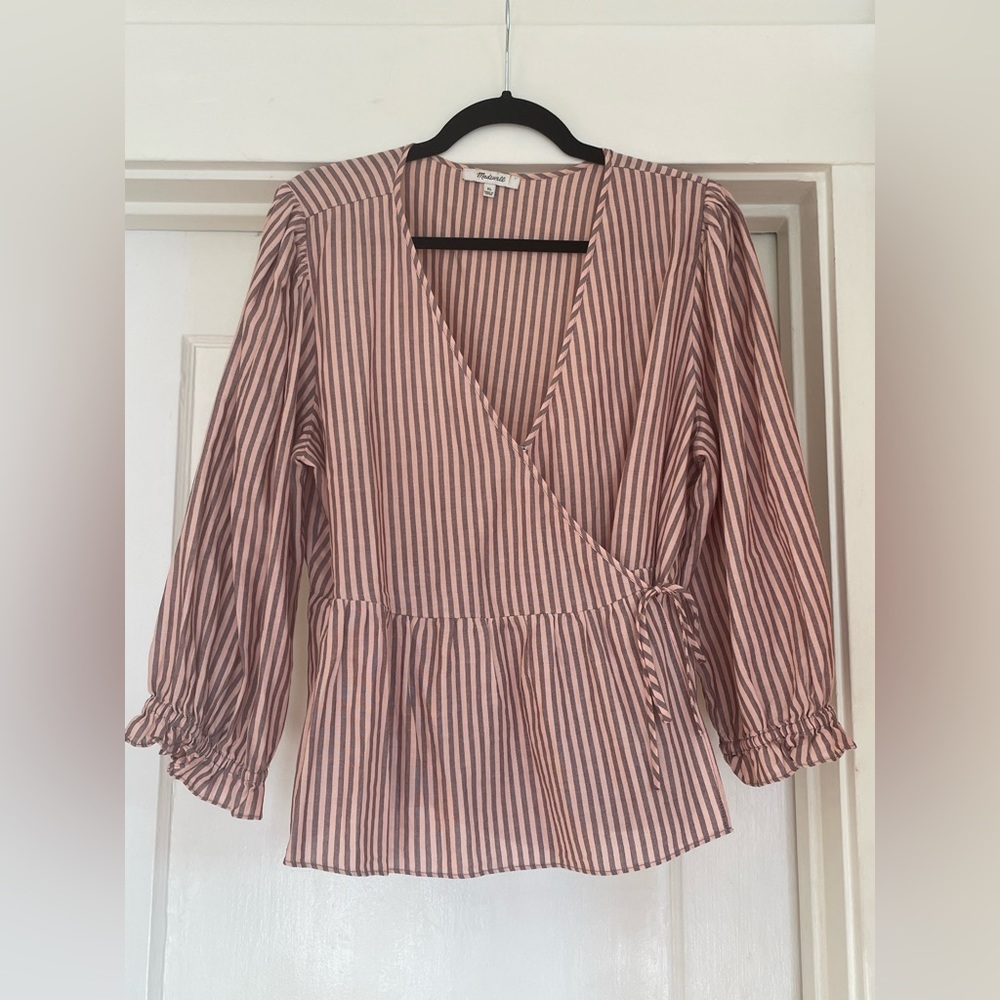 Madewell Top Striped Peplum Wrap Blouse Size XL